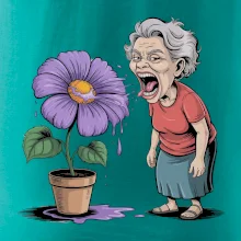 Stará paní plive na fialu