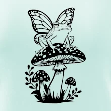 Goblincore černá houba se žábou