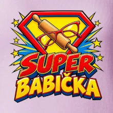 Super babička komiksový znak s válečkem a brýlemi