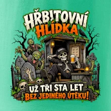 Hřbitovní hlídka kostlivec vrátný s pivem