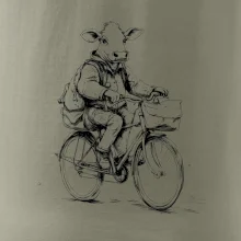 Kráva v obleku na kole