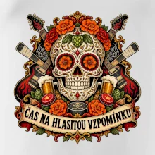 Mexická rocková lebka s kytarami a pivem
