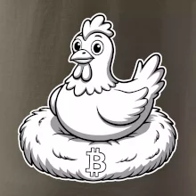Kuře sedící na bitcoinovém hnízdě