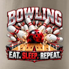 Bowlingová koule a kuželky eat sleep repeat