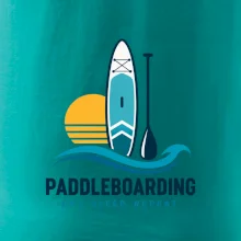 Paddleboard s pádlem při západu slunce eat sleep repeat