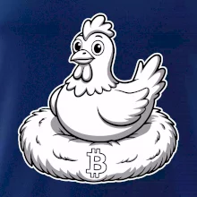 Kuře sedící na bitcoinovém hnízdě