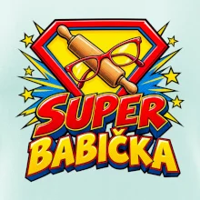 Super babička komiksový znak s válečkem a brýlemi