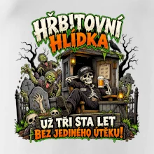 Hřbitovní hlídka kostlivec vrátný s pivem
