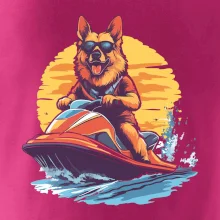 Německý ovčák na vodním skútru