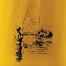 Kreslený rybář s podběrákem