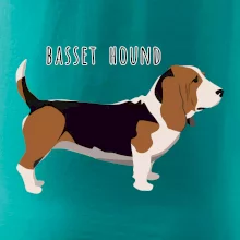Basset hound pes s nápisem