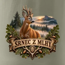 Srnec z mlhy při východu slunce