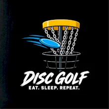 Discgolfový koš s letícím diskem eat sleep repeat