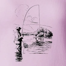 Kreslený rybář s podběrákem