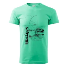 Kreslený rybář s podběrákem