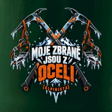 Alpinista se zbraněmi z oceli