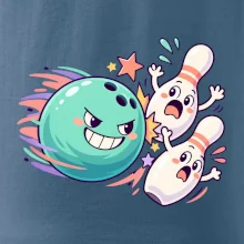 Bowling vtipná koule honí vystrašené kuželky