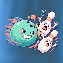 Bowling vtipná koule honí vystrašené kuželky