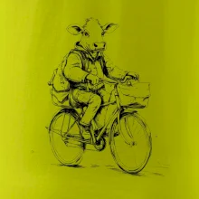 Kráva v obleku na kole