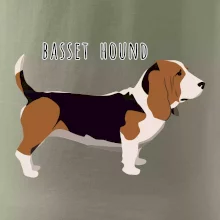 Basset hound pes s nápisem