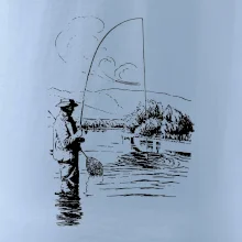 Kreslený rybář s podběrákem