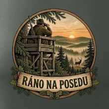 Ráno na posedu myslivec při východu slunce