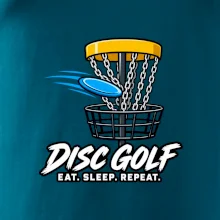 Discgolfový koš s letícím diskem eat sleep repeat