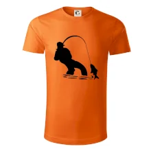 Rybář tahající rybu