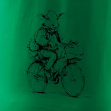 Kráva v obleku na kole