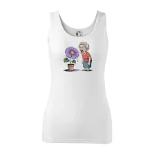 Stará paní plive na fialu