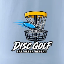 Discgolfový koš s letícím diskem eat sleep repeat