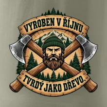 Dřevorubec vyroben v říjnu s překříženými sekerami
