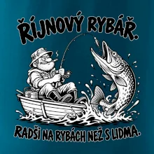 Říjnový rybář v loďce s obří štikou