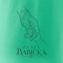 Zlatá babička s dětskou ručičkou minimalistická kresba