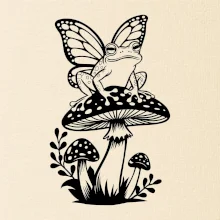 Goblincore černá houba se žábou