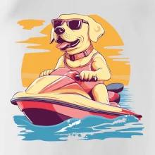 Zlatý retrívr na vodním skútru