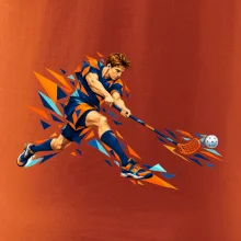 Florbalový útočník v oranžových polygonech