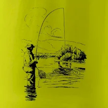 Kreslený rybář s podběrákem