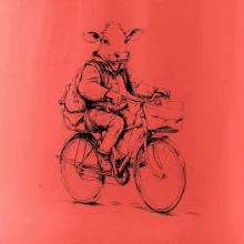 Kráva v obleku na kole