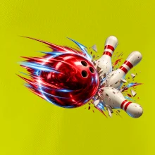 Bowlingová koule v akci a padající kuželky