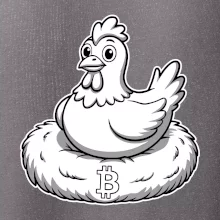 Kuře sedící na bitcoinovém hnízdě
