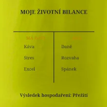 Moje životní bilance má dáti dal