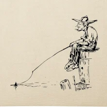 Kreslený rybář na pařezu