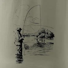 Kreslený rybář s podběrákem