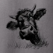 Černobílá karikatura černá kráva hlava