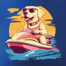 Zlatý retrívr na vodním skútru