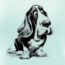 Černobílá karikatura baset