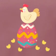 Slepice sedící na velikonočním vejci