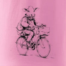 Kráva v obleku na kole