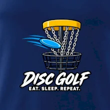 Discgolfový koš s letícím diskem eat sleep repeat